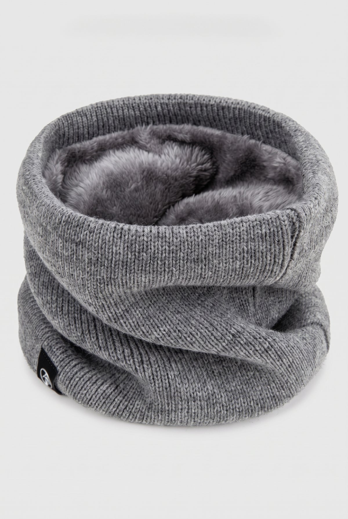 Fleece-Lined Neck Gaiter in Gray — studio front