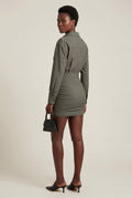 Gray Gray Pinstripe Ruched Bodycon Skirt and Shirt Set - Photo 2