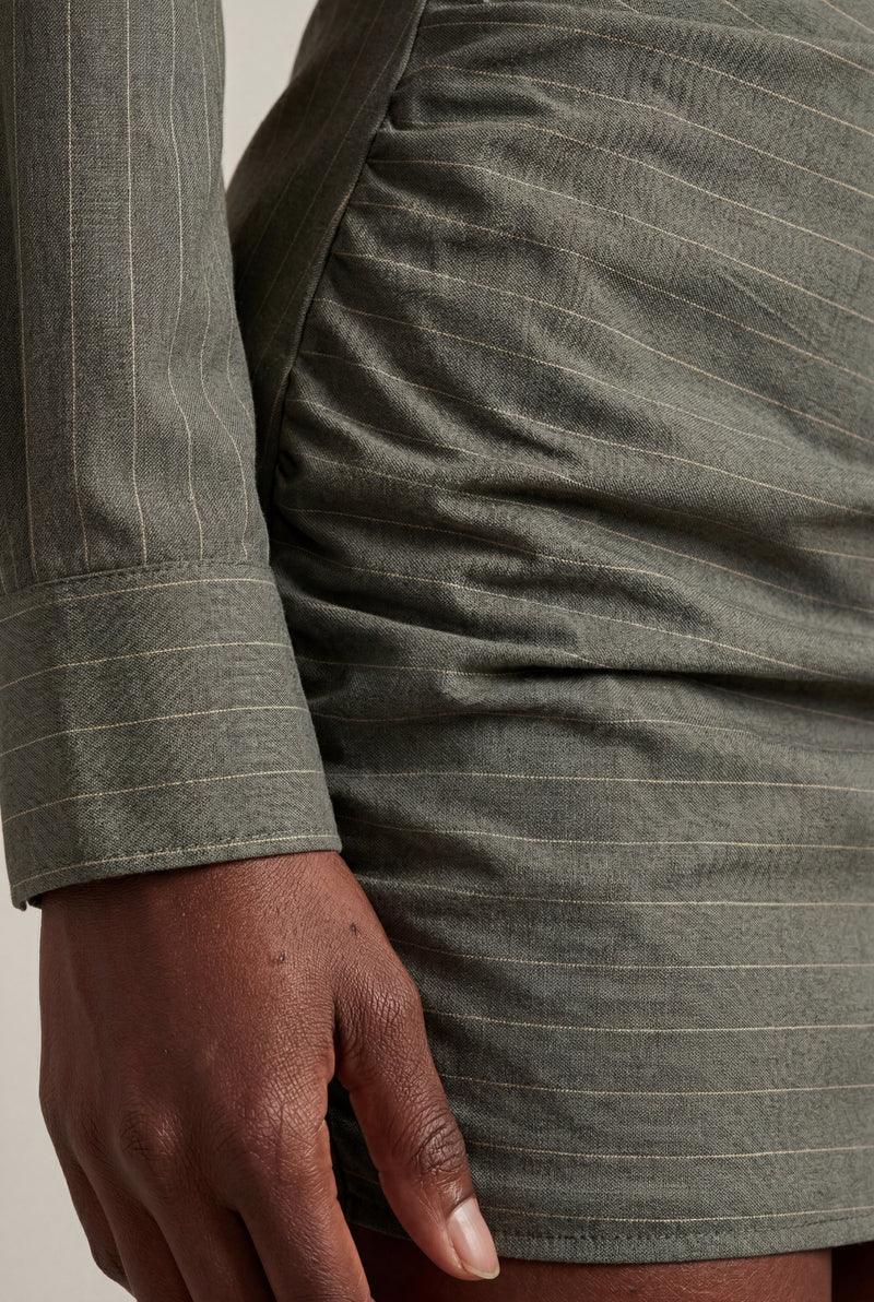 Gray Gray Pinstripe Ruched Bodycon Skirt and Shirt Set - Photo 3