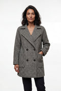 Gray Grey Herringbone Double-breasted Tailored Coat - Tailored coats - Photo 1