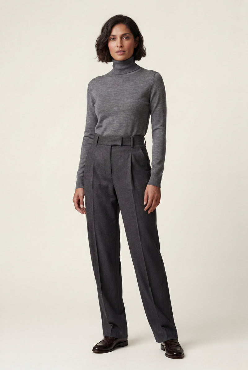 Gray High-waisted Pleated Straight-leg Trousers - Straight cut trousers - Photo 1