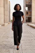 Black High-waisted Pleated Straight-leg Trousers - Straight cut trousers - Photo 3