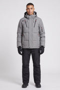 Hooded Ski Jacket and Trousers Set in Gray — studio front