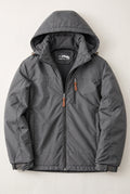 Insulated Hooded Jacket in Gray — studio front