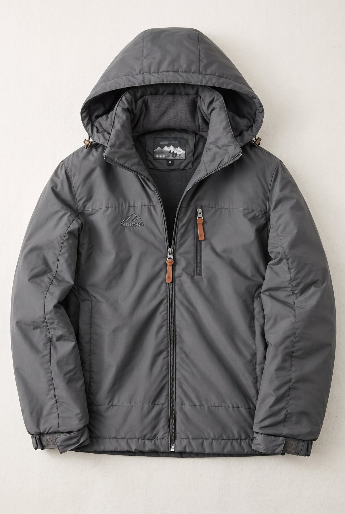 Insulated Hooded Jacket in Gray — studio front