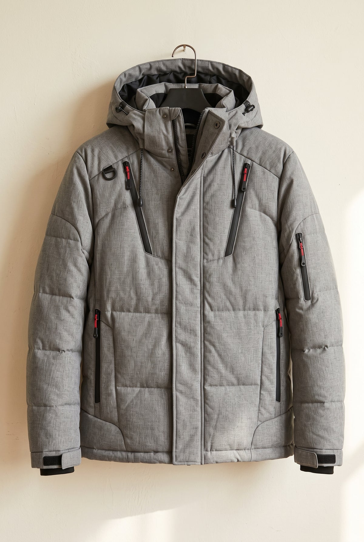 Insulated Hooded Puffer Coat in Gray — studio front