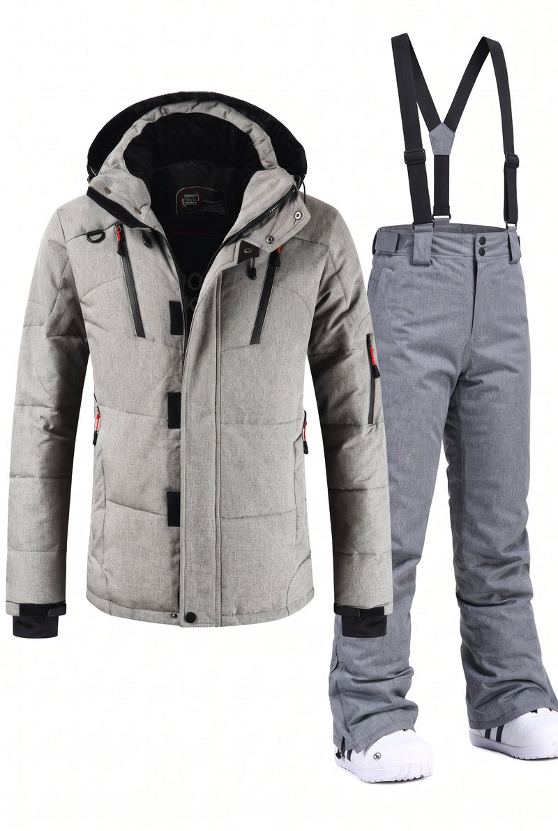 Insulated Snow Suit with Hood in Gray — studio front