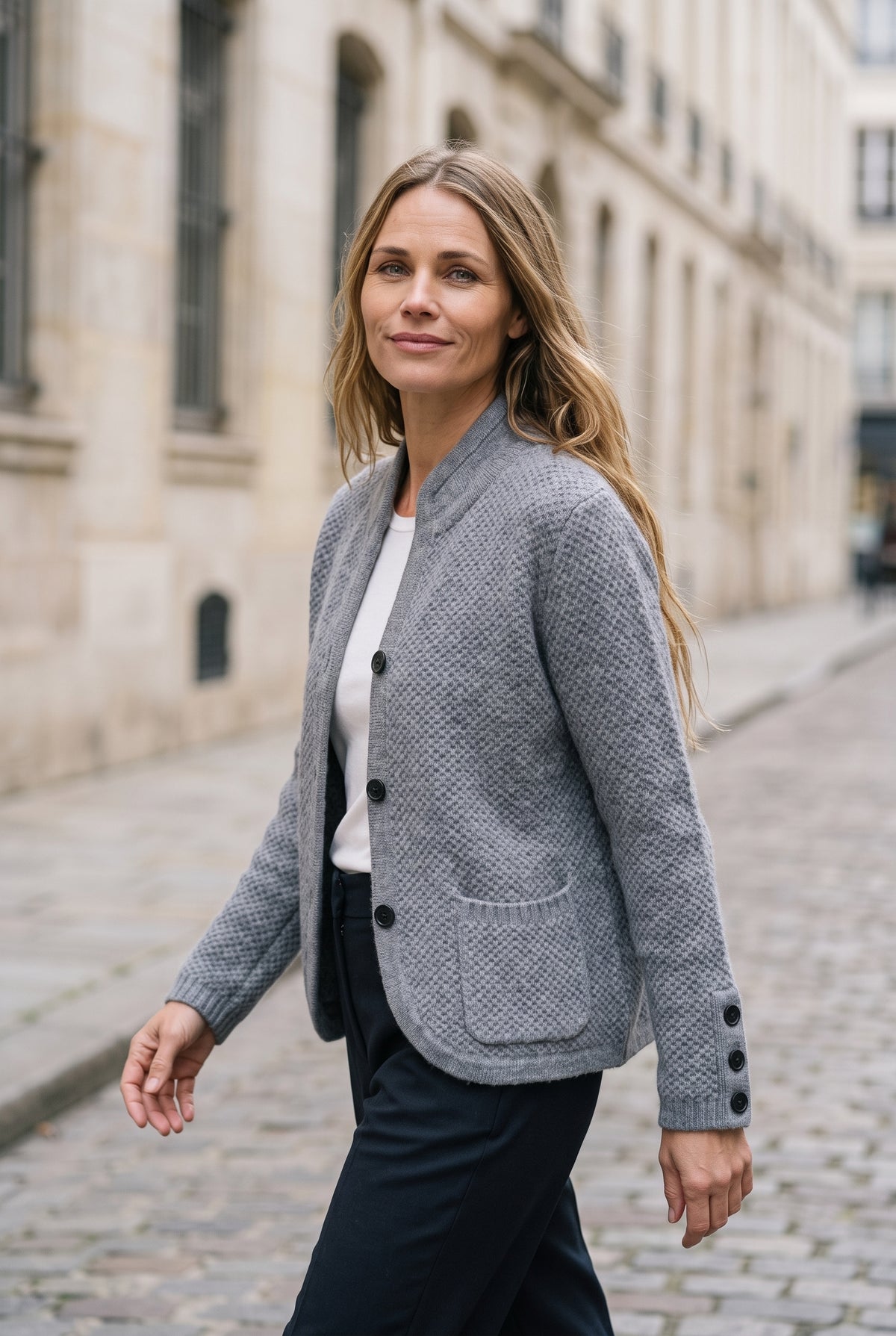 Cardigan Button Classic in Gray — lifestyle