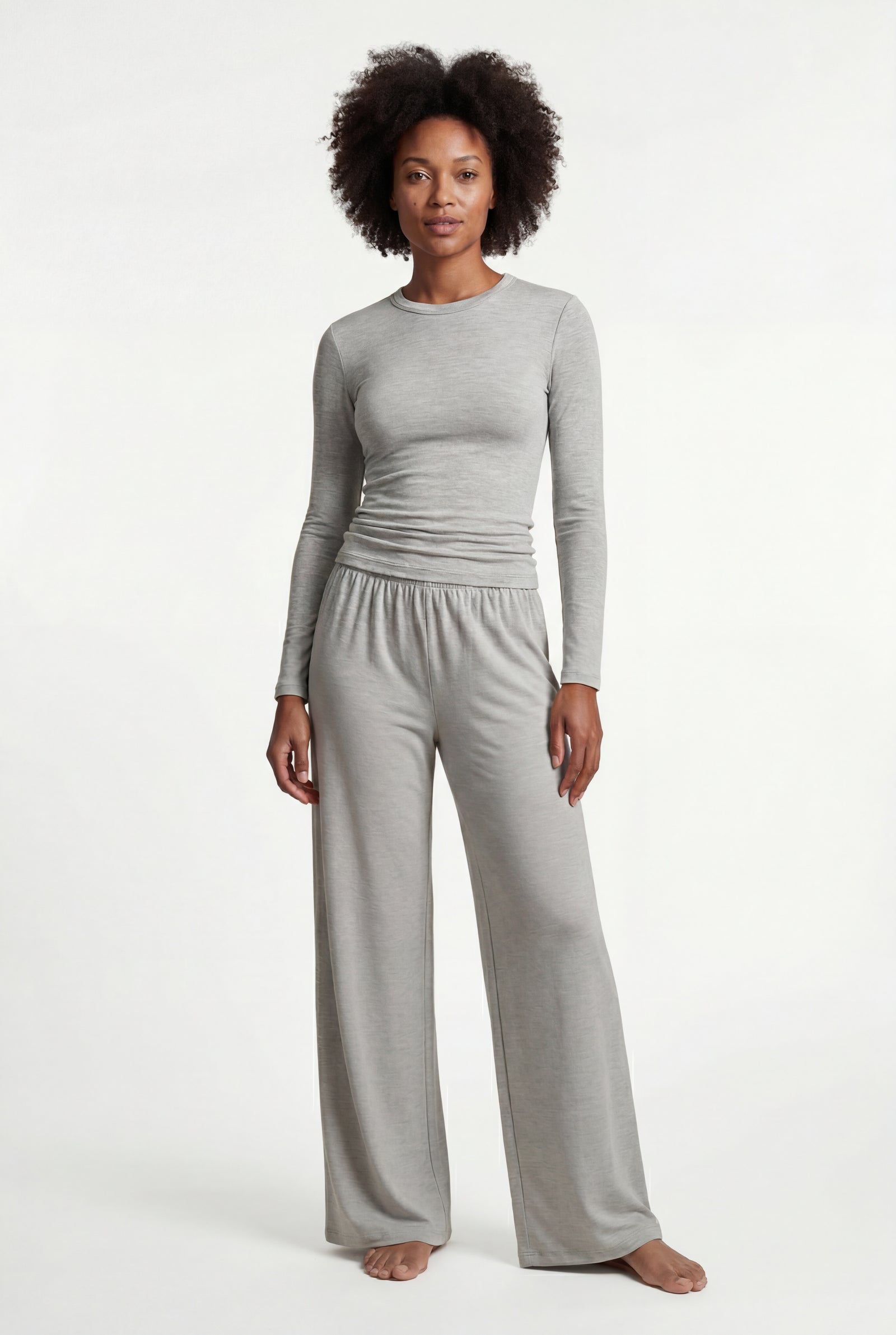 Gray Light Heather Grey Wide-leg Matching Lounge Set - Loungewear set - Photo 1