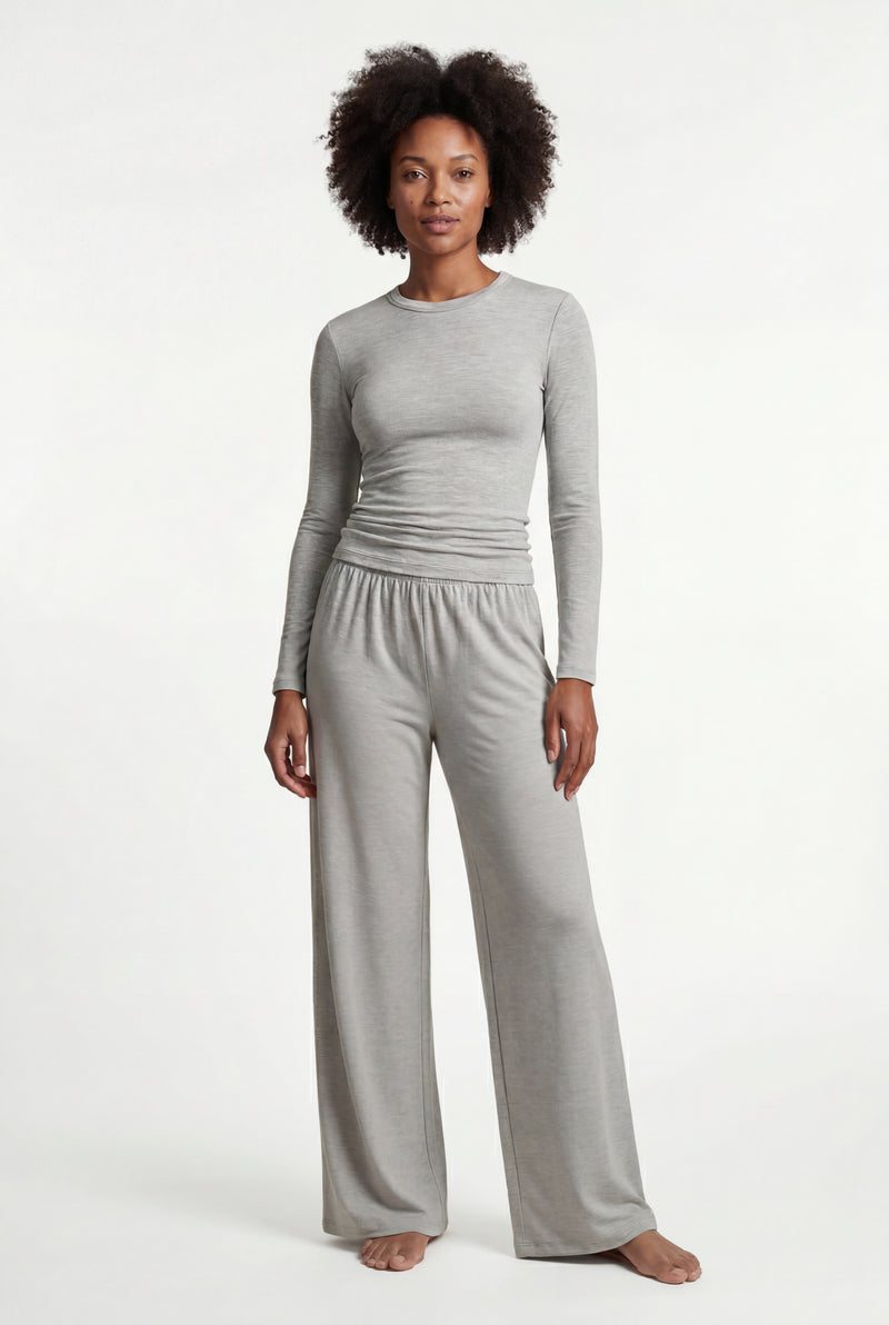 Gray Light Heather Grey Wide-leg Matching Lounge Set - Loungewear set - Photo 1
