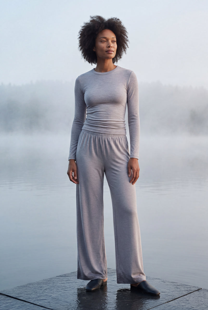 Gray Light Heather Grey Wide-leg Matching Lounge Set - Loungewear set - Photo 4