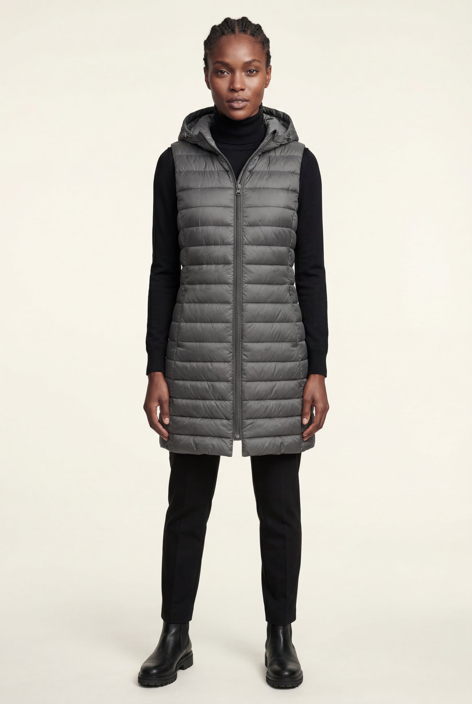 Gray Longline Quilted Hooded Bodywarmer Vest with Full Zip - Bodywarmer vests - Photo 18