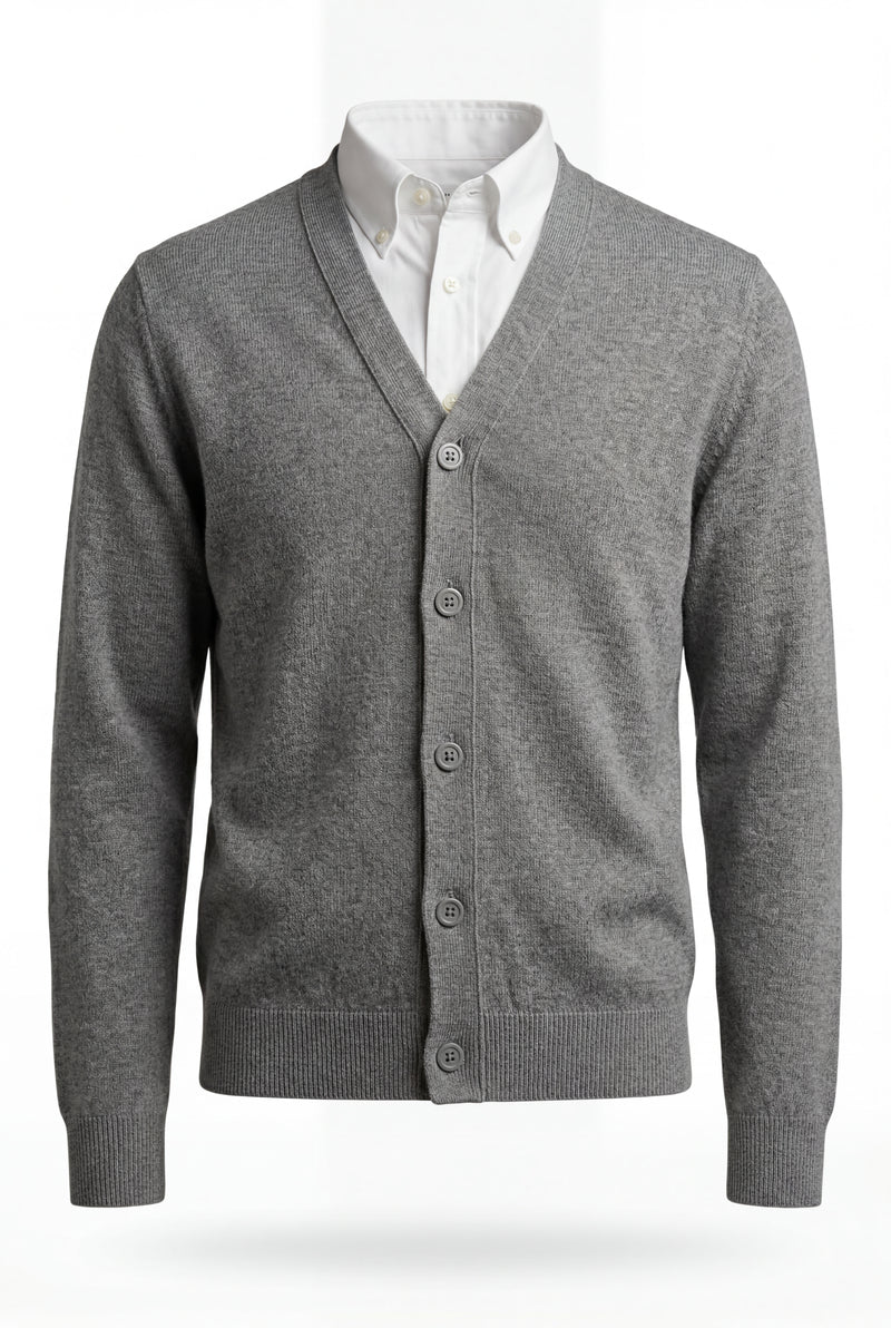 Gray Medium Heather Grey V-neck Button-front Cardigan Sweater - Men's vests - Photo 3
