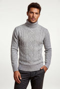 Gray Men's Chunky Cable Turtleneck Sweater - Photo 17