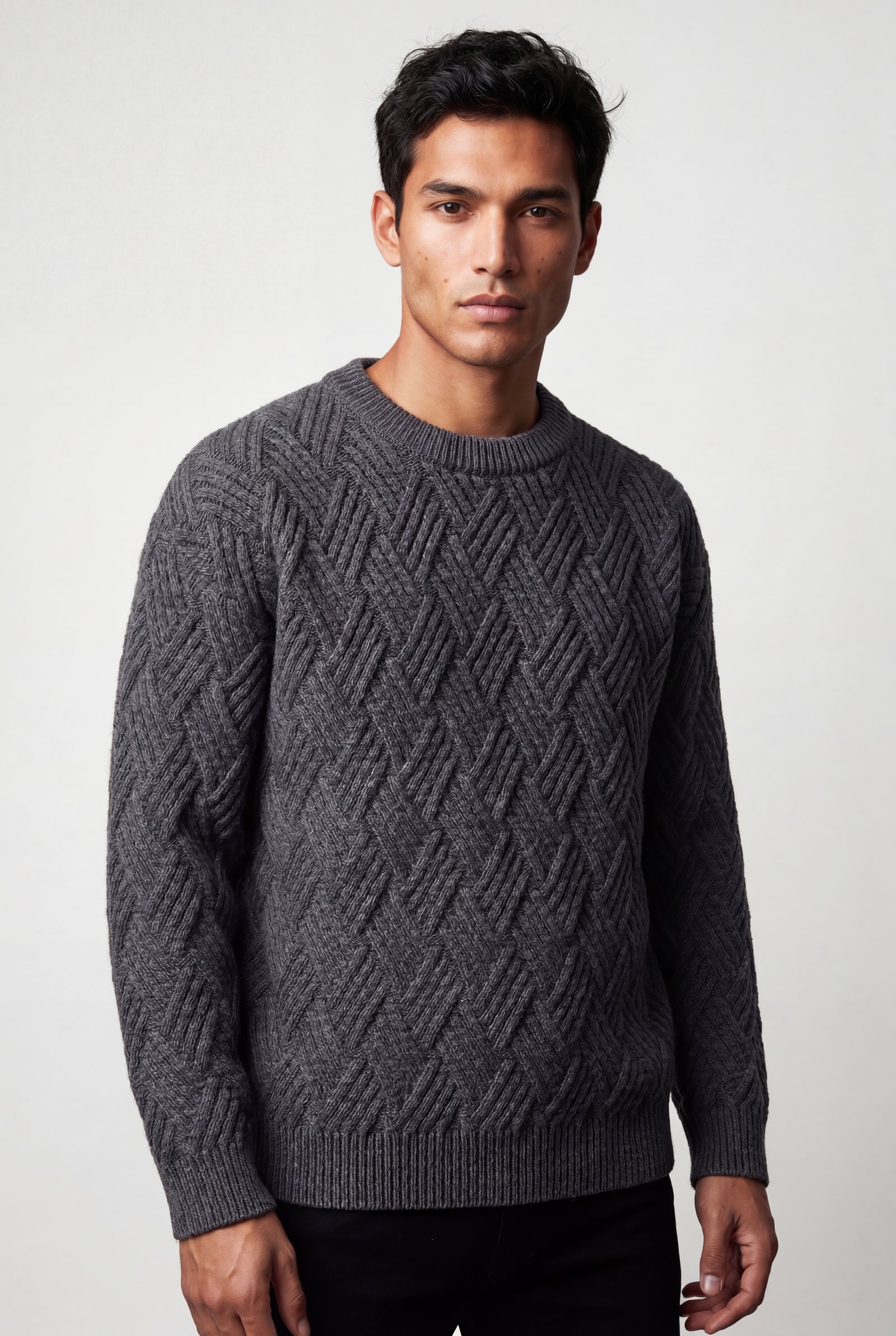 Gray Men's Geometric Cable- Textured Pullover Sweater - Photo 24