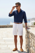White Men's Pleated Front Tailored Above-Knee Shorts - Casual shorts - Photo 6