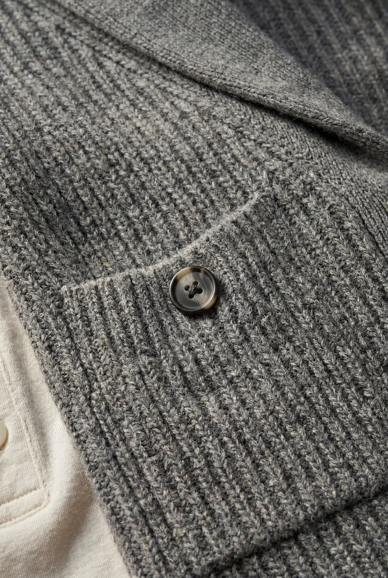 Gray Men's Ribbed Shawl Collar Button-Up Cardigan Grey - Photo 3