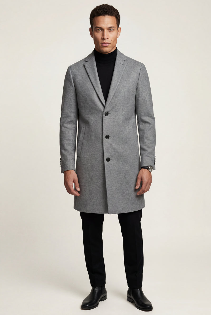 Gray Mid-grey Tailored Single-breasted Overcoat - Winter jackets - Photo 1