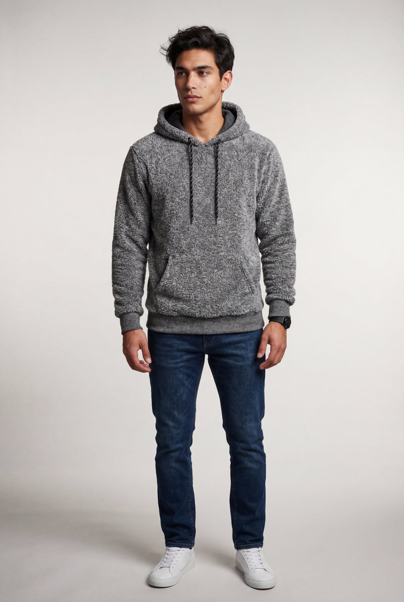 Gray Modern Fit Plush Hoodie with Kangaroo Pocket - Modern fit hoodie - Photo 2