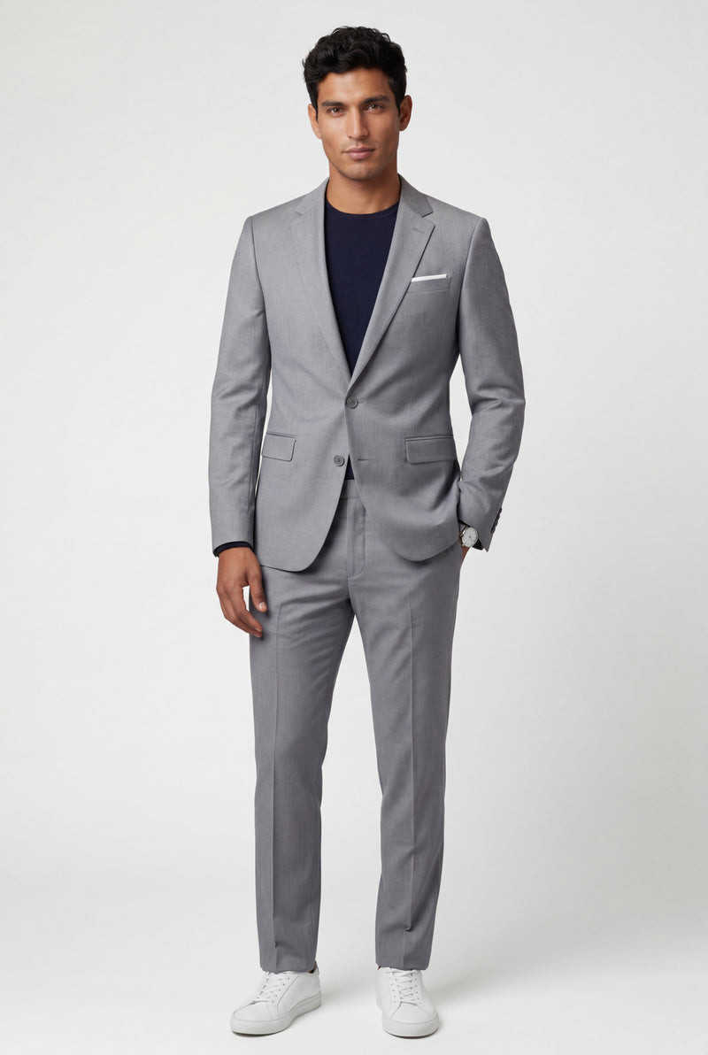 Gray Modern Fit Tailored Two Piece Suit with Notch Lapel Jacket - Photo 2