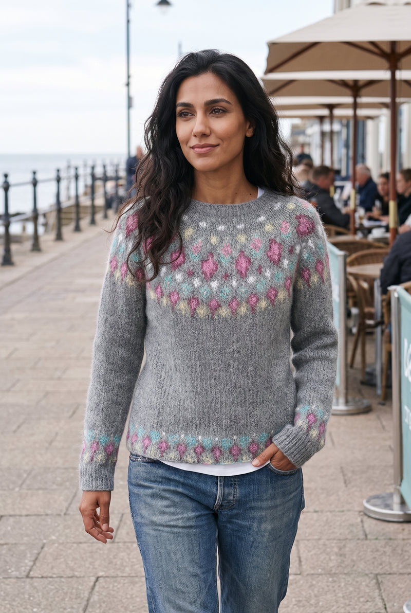 Nordic Ribbed Knit Sweater in Gray — lifestyle