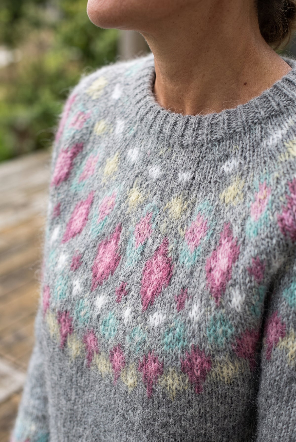 Nordic Ribbed Knit Sweater in Gray — studio detail