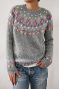 Nordic Ribbed Knit Sweater in Gray — studio front