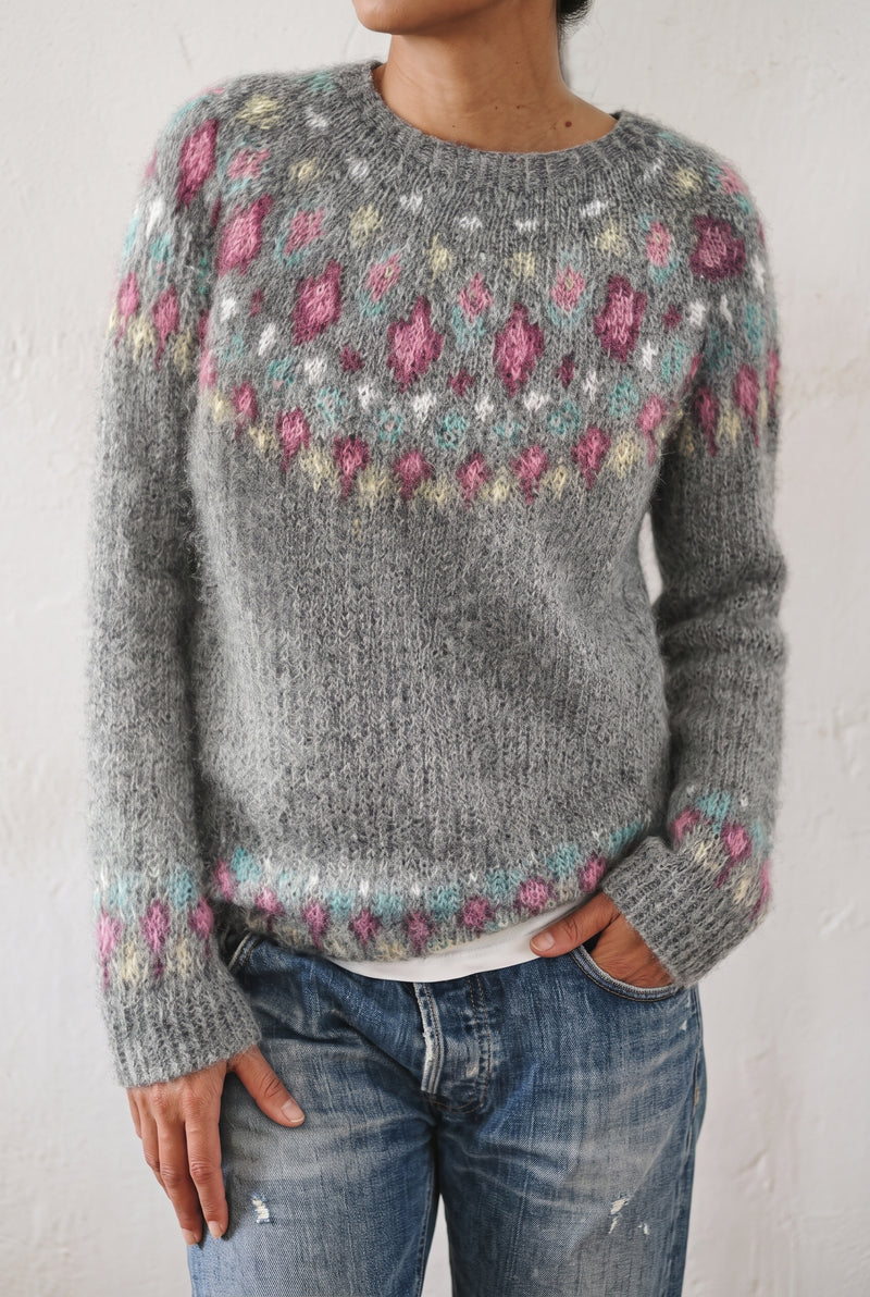 Nordic Ribbed Knit Sweater in Gray — studio front
