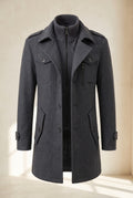 Overcoat with Knit Collar in Gray — studio front