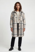 Gray Oversized Plaid Shirt Coat with Patch Pockets - Photo 1