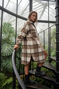 Brown Oversized Plaid Shirt Coat with Patch Pockets - Photo 10