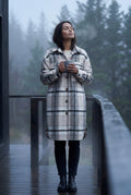 Gray Oversized Plaid Shirt Coat with Patch Pockets - Photo 6