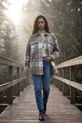 Beige Oversized Plaid Shirt Coat with Patch Pockets - Photo 9