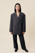 Gray Oversized Single-breasted Blazer with Classic Lapel - Blazers - Photo 2
