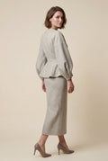 Gray Peplum Blazer and Long Pencil Skirt Set with Balloon Sleeves - Skirt suits - Photo 7