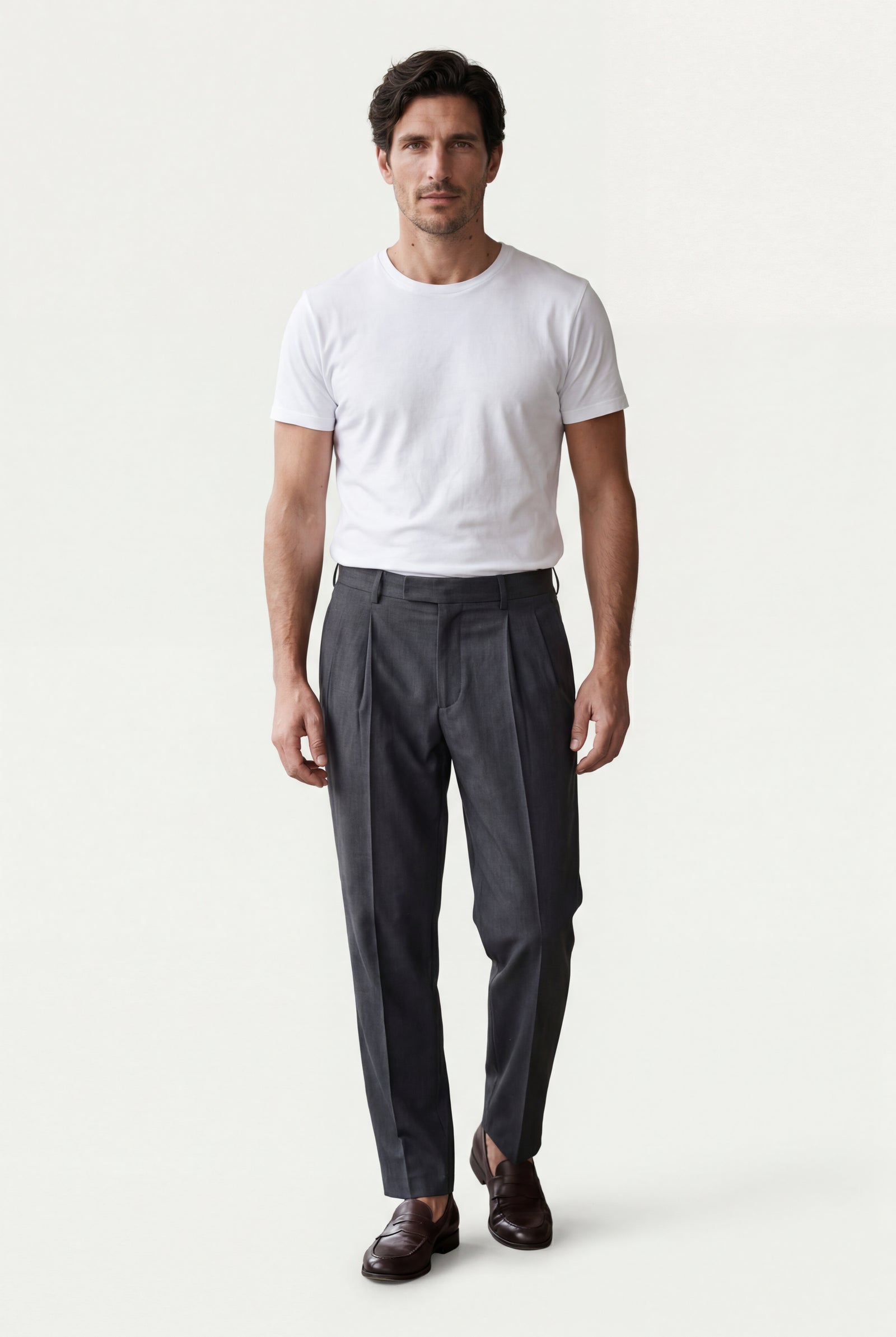 Gray Pleated Straight Leg Tailored Dress Trousers - Straight leg trousers - Photo 1