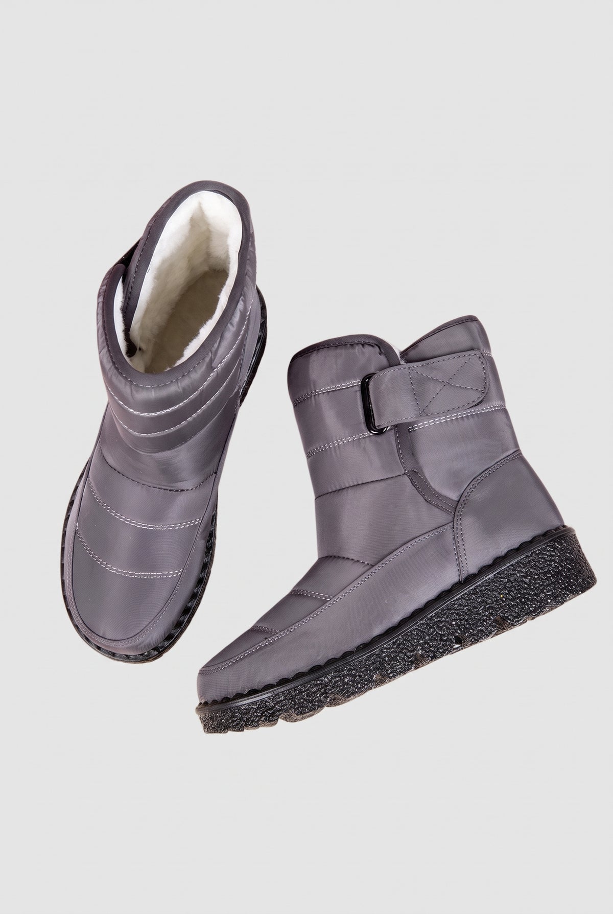 Quilted Ankle Snow Boots in Gray — studio front
