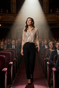 Champagne Relaxed Button-up Blouse with Classic Collar - Sequin blouses - Photo 10