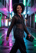 Black Relaxed Button-up Blouse with Classic Collar - Sequin blouses - Photo 6
