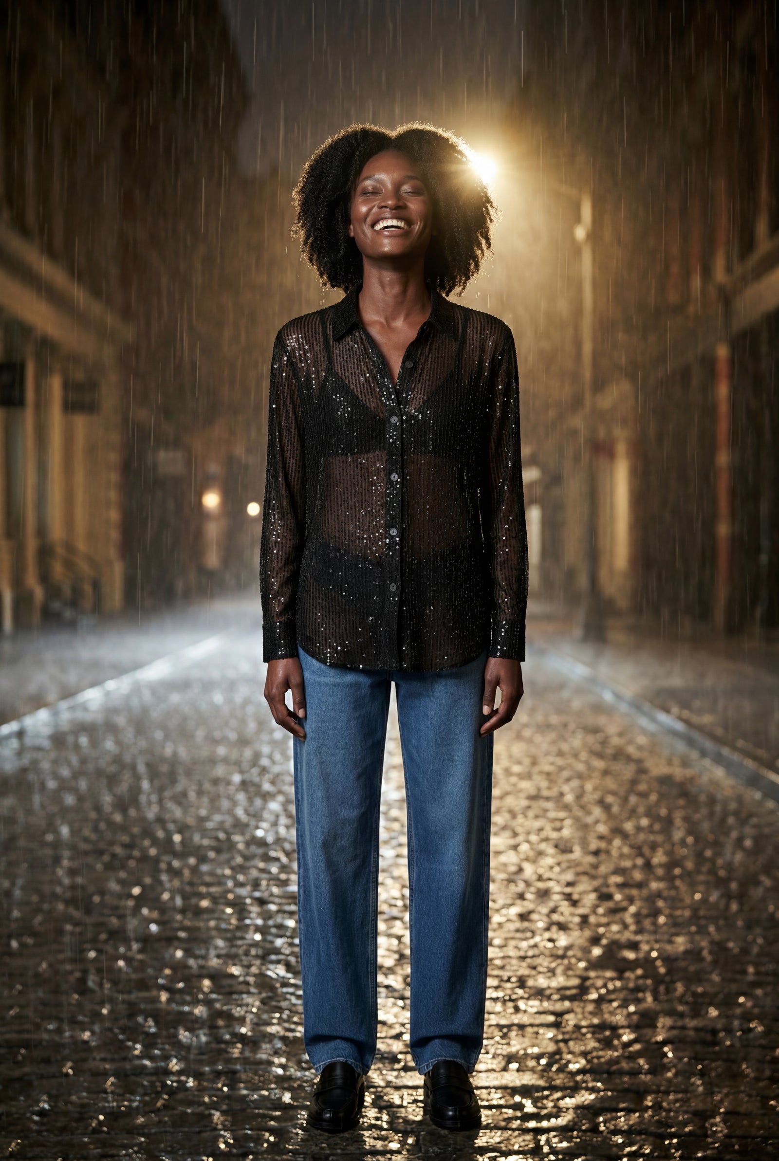 Black Relaxed Button-up Blouse with Classic Collar - Sequin blouses - Photo 9