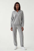 Gray Relaxed Collared Pullover Wide-leg Lounge Set - Leisure set - Photo 5