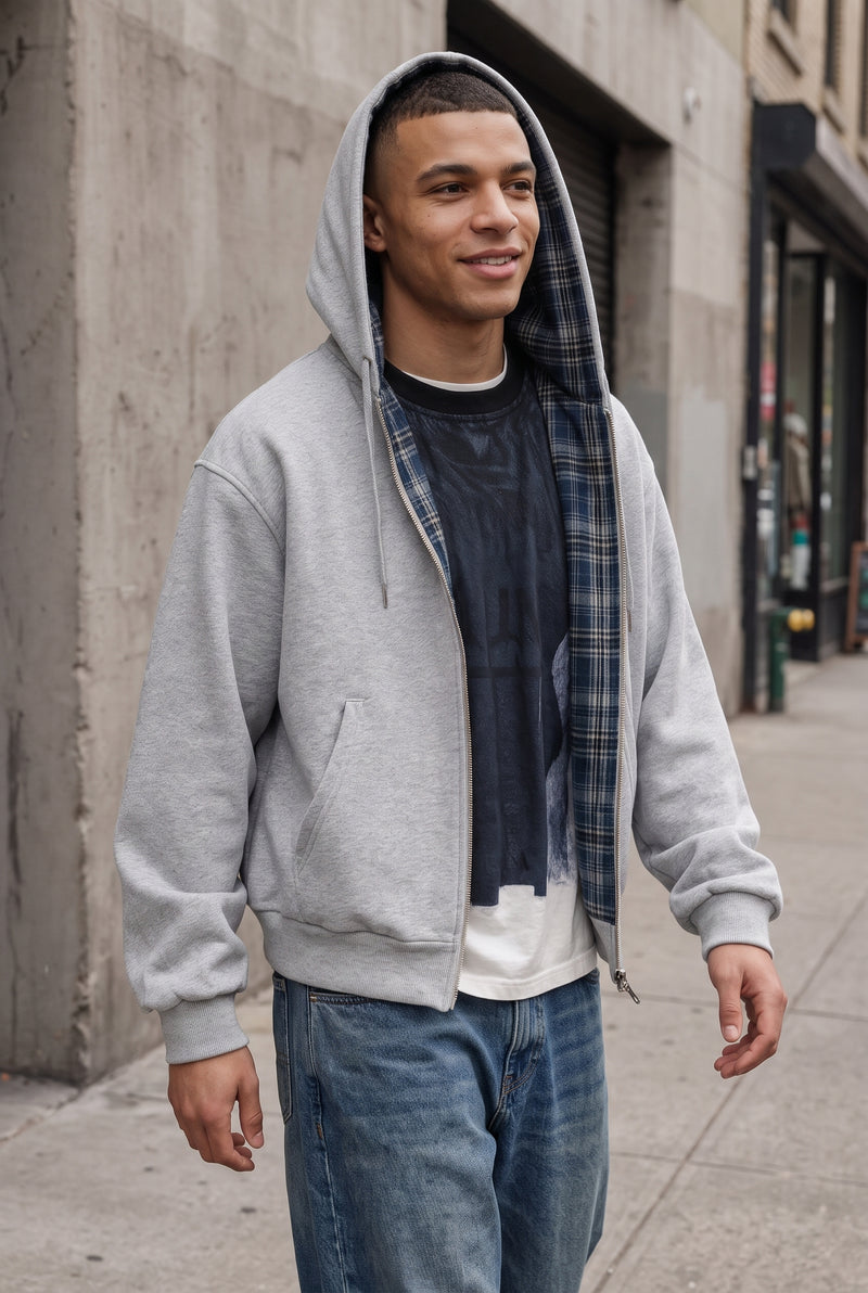 Reversible Cropped Zip Hoodie in Gray — lifestyle