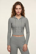 Gray Ribbed Cropped Hoodie and Flared Pants Set - Cropped set - Photo 1