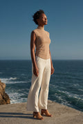 Nude Ribbed Mock Neck Sleeveless Top with Curved Hem - Mock neck tops - Photo 17