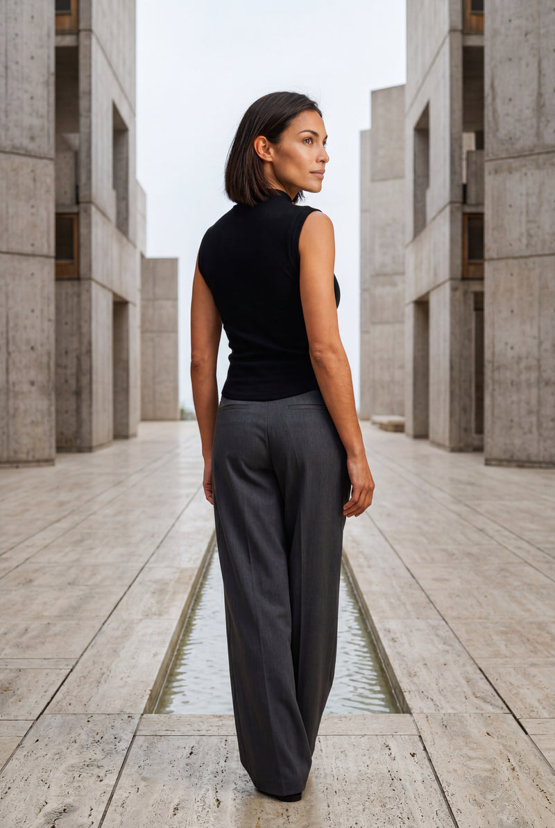 Black Ribbed Mock Neck Sleeveless Top with Curved Hem - Mock neck tops - Photo 3