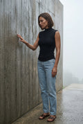 Black Ribbed Mock Neck Sleeveless Top with Curved Hem - Mock neck tops - Photo 6