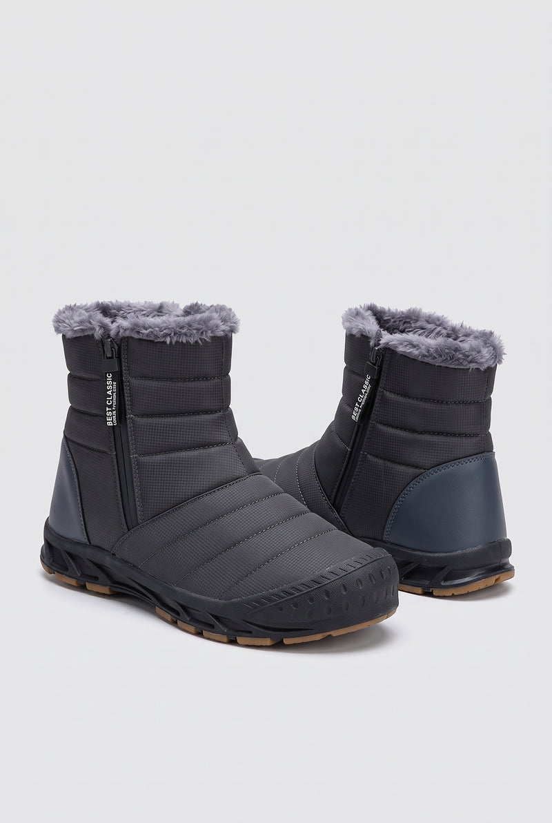 Side-Zip Insulated Snow Boots in Gray — studio front