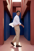 Beige Slim Fit Mid Grey Tailored Trousers with Tapered Leg - Slim fit trousers - Photo 8
