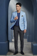 Light Blue Slim Fit Single-breasted Blazer with Notch Lapel - Slim fit blazer - Photo 6