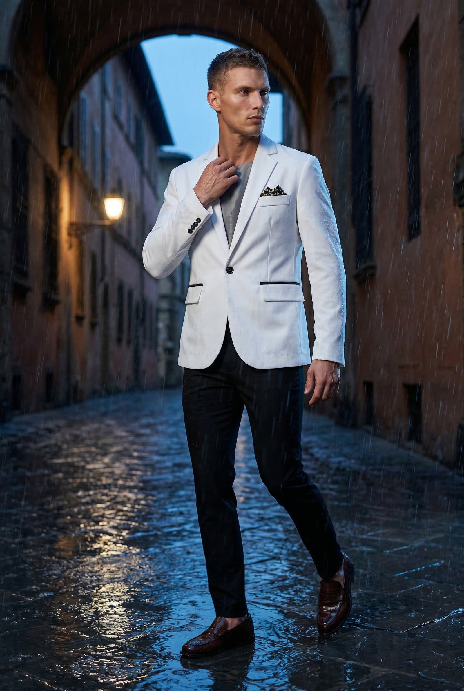 White Slim Fit Single-breasted Blazer with Notch Lapel - Slim fit blazer - Photo 7